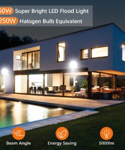 Alternative view of LEPOWER 50W LED Flood Light, 5000lm Work Light with Plug, Equiv 250W Halogen, 6000K White Light, IP66 Waterproof Outdoor Floodlight for Garage, Garden, Lawn, Basketball Court, Playground 2 Pack 9.0*8.9*2.2inch