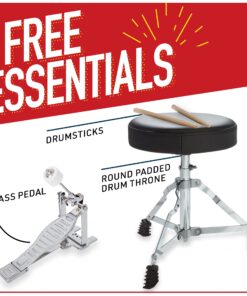 Mendini By Cecilio Kids Drum Set - Junior Kit w/ 4 Drums (Bass, Tom, Snare, Cymbal), Drumsticks, Drum Throne - Beginner Drum Sets & Musical Instruments Sky Blue 13-inch 23 810e68 1vpS