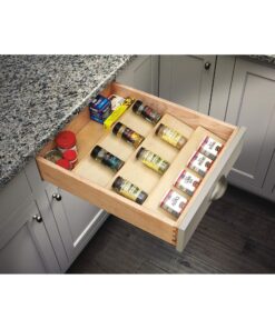 Rev-A-Shelf 22" 3 Tiered Seasoning Organizer, Trim-to-Fit Wooden Kitchen Draw and Cabinet Home Storage Insert, Pull Out Spice Rack, Maple, 4SDI-24 22 Inch 24 810eb64CWVL