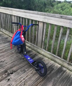 Mongoose Expo Youth Kick Scooter, Suggested for Riders with Ages 6 to 9 Years Old, Max. Weight of 175 lbs., Front and Rear Caliper Brakes, Rear Axle Pegs, 12-Inch Inflatable Wheels Black/Blue 36 810hSuMElmL