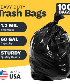 ToughBag 55 Gallon Trash Bags, Large 55-60 Gallon Industrial Trash Bags, Black Garbage Bags, 38 x 58" (100 COUNT) - Outdoor Trash Can Liners for Commercial, Janitor, Lawn and Leaf - Made in USA 55 Gallon / 38x58 100 Count (Pack of 1) 8 810iouXXIZL