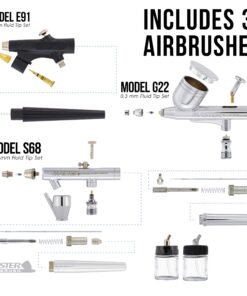 Bakery Airbrush Cake Kit with 3 Airbrushes, Compressor, 2 Air Hoses & 12 Color Chefmaster Food Coloring Set.7 fl Ounce 8 810kHzryBaL