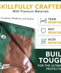 Moose Supply Waterproof Tent Tarp - Heavy Duty Tarp Tent for Wood Furniture, Car, Boat, Pool, & More - Tear, Rot, & Acid Resistant - 10x12 Foot Indoor/Outdoor Reversible Tarp (Green/Brown Tarp) 10' x 12' 13 810lNL8qw L