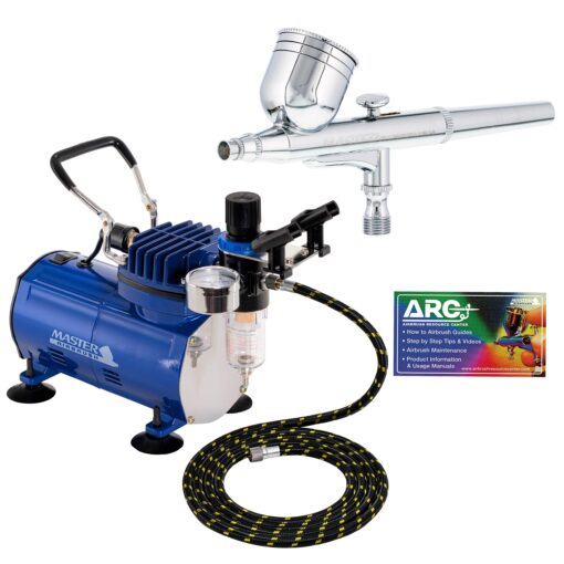 Master Airbrush Multi-purpose Gravity Feed Dual-action Airbrush Kit with 6 Foot Hose and a Powerful 1/5hp Single Piston Quiet Air Compressor Standard