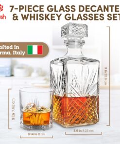 Paksh Novelty Whiskey Decanter Set - 7-Piece Italian Crafted Glass Decanter & Whiskey Glasses Set - Holiday Whiskey Gifts for Men and Women w/ Ornate Stopper and 6 Cocktail Glasses, Red A 30 810ri16QOHL