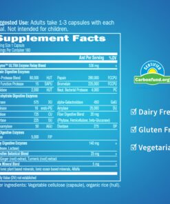 Garden of Life Vegetarian Digestive Supplement - Omega Zyme Ultra Enzyme Blend for Digestion, Bloating, Gas, and IBS, 180 Capsules 180 Count (Pack of 1) 15 810u2GfC8FL