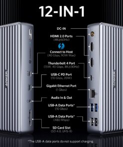 Alternative view of Anker 777 Thunderbolt Docking Station (Apex, 12-in-1, Thunderbolt 4), Max 90W Charging for Laptop, 20W Power Delivery, Single 8K, Triple 4K Display, 10Gbps Data, Ethernet, Audio, SD