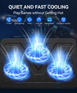 TECKNET Laptop Cooling Pad, Portable Slim Quiet USB Powered Laptop Notebook Cooler Cooling Pad Stand Chill Mat with 3 Blue LED Fans, Fits 12-17 Inches (Black) Black 27 811 R CRntL
