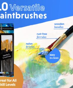 Alternative view of Crafts 4 All Acrylic Paint Brushes - Pack of 10 Professional, Wide and Fine Tip, Nylon Hair Artist Paintbrushes - Paintbrush Bulk Set for Watercolor, Canvas, Craft, Detail & Oil Painting 10 Pack