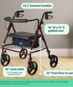 Medline Heavy Duty Rollator Walker with Seat, Bariatric Rolling Walker Supports up to 500 lbs, Large 8-inch Wheels, Burgundy 23 8111fNJ1aDL