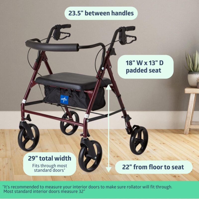 Medline Heavy Duty Rollator Walker With Seat, Bariatric Rolling Walker
