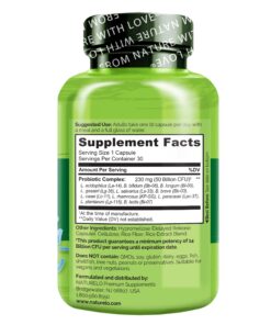 NATURELO Probiotic Supplement - 50 Billion CFU - 11 Strains - One Daily - Helps Support Digestive & Immune Health - Delayed Release - No Refrigeration Needed - 30 Vegan Capsules Probiotic Support 30 Count (Pack of 1) 12 8112P8by1pL