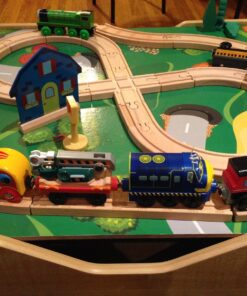 KidKraft 2-in-1 Reversible Top Activity Table with 200 Building Bricks and 30-Piece Wooden Train Set, Natural, Gift for Ages 3+ 50 811Akizv56L