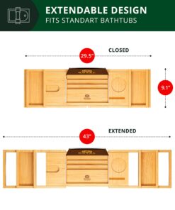 ROYAL CRAFT WOOD Luxury Bathtub Caddy Tray, One or Two Person Bath and Bed Tray, Bonus Free Soap Holder (Natural Bamboo Color) (Natural) Natural (Classic) 30 811AuPjHBL