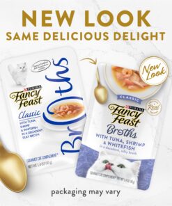 Purina Fancy Feast Limited Ingredient Wet Cat Food Complement, Broths - (16) 1.4 oz. Pouches Tuna, Shrimp & Whitefish 1.40 Ounce (Pack of 16) Standard Packaging 15 811BJPArT9L