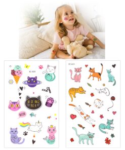 Temporary Tattoos for Girls Kids Women(180pcs), Konsait Cute Kitty Cat Tattoos Waterproof Body Art Sticker Great Birthday Party Favors Kids Party Accessories Goodie Bag Stuffers Party Fillers Gift 12 811DT 96IL