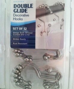 Maytex Shower Curtain Hooks, Shower Curtain Rings, Rust-Resistant Decorative Double Roller Glide Shower Hooks, Shower Rings for Bathroom Shower Rods, Curtains, Liners, Set of 12, Brushed Nickel 34 811FOo0QTLL