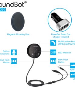 Soundbot SB360 Bluetooth Car Kit Wireless Universal Receiver Transmitter Hands-Free Talking & Music Streaming Dongle w/ 10W Dual Port 2.1A USB Charger + Magnetic Mounts + Built-in 3.5mm Aux Cable 32 811FZluCMXL