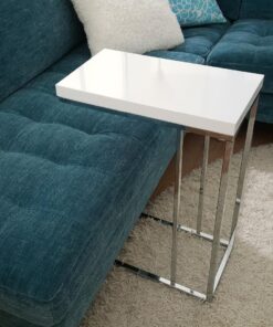Monarch Specialties 3008, C-shaped, End, Side, Snack, Living Room, Bedroom, Laminate, White, Contemporary, Modern Accent Table-Glossy Chrome Metal, 10.25" L x 18.25" W x 25.25" H 42 811IyRhA2HL
