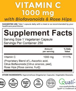 Viva Naturals Vitamin C 1000mg - Non-GMO Vitamin C Supplements with Citrus Bioflavonoids & Rose Hips for Immune Support & Antioxidant Protection, 250 Vegetarian Capsules 22 811J3 iS0PL