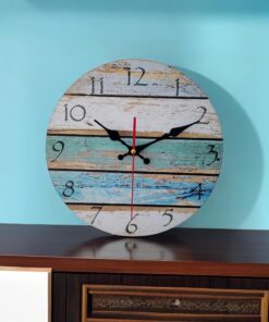 Grazing 12 Inch Wood Wall Clocks Silent Non Ticking Battery Operated,Rustic Decorative Coastal Farmhouse Clock for Bathroom Kitchen Bedroom Living Room Sky Blue 12inch 24 811KNIeGvSL