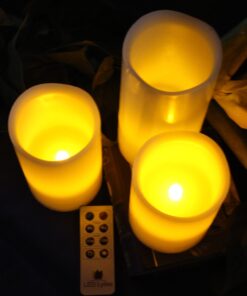 LED Lytes Timer Remote Control Flameless Candle Set, 3 Flickering Candles, 3 in Wide by 4, 5, 6 in Tall, Real Ivory Wax and Amber Flame, Home Decor, Large Battery Powered for Gifts for Mom Round Ivory Wax and Amber Flame 30 811MJ4WW8yL