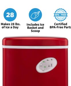 Newair Countertop Ice Maker Machine 28 lbs. of Ice in 24 Hours, Portable Design in Red with 3 Bullet Ice Cube Sizes, Convenient Rapid Ice Production, Insulated Storage 26 811PrCVoZpL