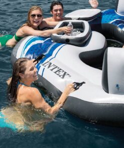 Intex Blue Tropic Inflatable 5 Person Raft or Swimming Pool Island Water Floating Lounger Raft with Backrests, Built in Cooler, and 4 Cupholders 24 811TpT9nSTL