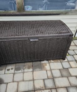 Suncast 99 Gallon Resin Wicker Patio Outdoor Storage Container for Toys, Furniture Deck box, Mocha 52 811Uq4koPgL