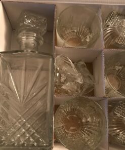 Paksh Novelty Whiskey Decanter Set - 7-Piece Italian Crafted Glass Decanter & Whiskey Glasses Set - Holiday Whiskey Gifts for Men and Women w/ Ornate Stopper and 6 Cocktail Glasses, Red A 53 811VAW0eyL