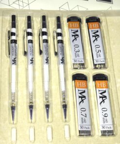 MozArt Mechanical Pencil Set with Case - 4 Sizes: 0.3, 0.5, 0.7 & 0.9mm with 30 HB Lead Refills Each & 4 Eraser Refills -Sketch, Drafting, Art, Drawing Supplies (Clear) Clear 64 811ZAx MDL