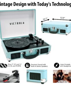 Victrola Vintage 3-Speed Bluetooth Portable Suitcase Record Player with Built-in Speakers | Upgraded Turntable Audio Sound| Includes Extra Stylus | Turquoise, Model Number: VSC-550BT-TQ 25 811aOdR2NFS