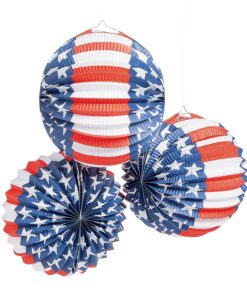 Fun Express - Patriotic Balloon Lanterns for Fourth of July - Party Decor - Hanging Decor - Lanterns - Fourth of July - 12 Pieces