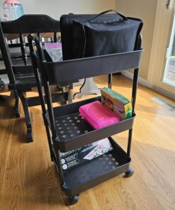 Vtopmart 3 Tier Rolling Cart with Wheels, Detachable Utility Storage Cart with Handle and Lockable Casters, Storage Basket Organizer Shelves, Easy Assemble for Bathroom, Kitchen, Black 35 811gHo4szBL