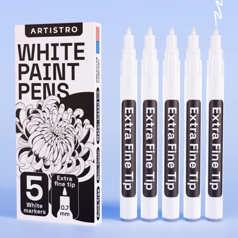 Catalog 1 ARTISTRO White Paint Pen for Rock Painting, Stone, Ceramic, Glass, Wood, Tire, Fabric, Metal, Canvas. Set of 5 Acrylic Paint White Marker Water-based Extra-fine Tip 5 Extra-Fine White