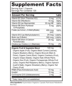 NATURELO Vitamin B Complex with Methyl B12, Methyl Folate, Vitamin B6, Biotin Plus Choline, CoQ10, and Fruit & Vegetable Blend - Supports Energy & Healthy Stress Response - Vegan - 120 Capsules 120 Count (Pack of 1) 22 811jlirzcL