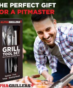 Alpha Grillers Grill Set Heavy Duty BBQ Accessories - BBQ Gifts Tool Set 4pc Grill Accessories with Spatula, Fork, Brush & BBQ Tongs - Grilling Cooking Gifts for Men Dad Durable, Stainless Steel Grill Tool Set 31 811ld5xQ9UL 5