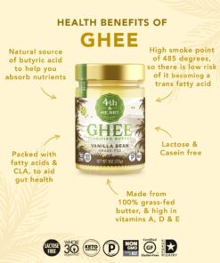 4th & Heart Vanilla Bean Grass-Fed Ghee, 9 Ounce, Keto, Pasture Raised, Lactose and Casein Free, Certified Paleo 9 Ounce (Pack of 1) 27 811mFQJOBLL