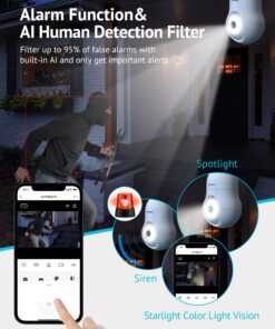 LaView 4MP Bulb Security Camera 2.4GHz,360° 2K Security Cameras Wireless Outdoor Indoor Full Color Day and Night, Motion Detection, Audible Alarm, Easy Installation, Compatible with Alexa White 27 811myCYtiWL