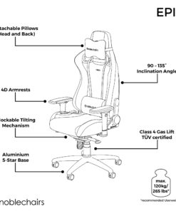 noblechairs Epic Reclining Gaming Chair and Reclining Office Chair, Real Leather, Black/White/Red Black/Red/White 15 811xtPxGL