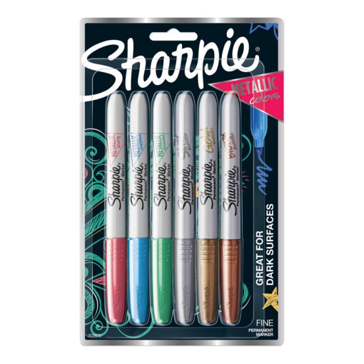 Sharpie Metallic Permanent Markers, Fine Point, Assorted Colors, 6 Count 6 Count Assorted