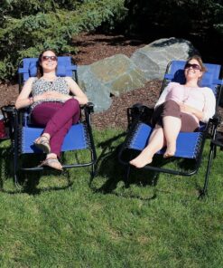 EMMETTS Ourdoor Black Zero Gravity Lounge Chair with Pillow and Cup Holder (Blue) 16 811zryUUOmL