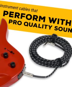 GLS Audio Instrument Cable - Amp Cord for Bass & Electric Guitar - Straight to Right Angle 1/4 Inch Instrument Cable - Brown/Yellow Braided Tweed, 10ft 10 Ft. Right-Angle Gold 29 8122KSOBdZL