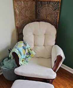 Storkcraft Premium Hoop Glider and Ottoman (Espresso, Beige) – Padded Cushions with Storage Pocket, Smooth Rocking Motion, Easy to Assemble, Solid Hardwood Base Espresso W/ Beige Micro 42 8122UfHMHoL