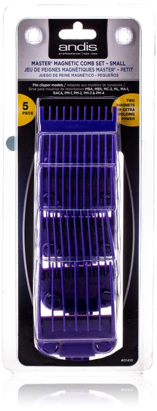 Andis 01410 Professional Master Clipper Guards - Dual Magnet Comb Set – Small, fits for MBA, MC-2, ML, PM- & PM-4, Waterproof – Purple, Set of 5 5-Comb Set