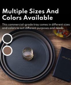New Star Foodservice 25217 Restaurant Grade Non-Slip Tray, Plastic, Rubber Lined, Round (16-Inch, Black) Classic 16-Inch 14 8129mFkubqL