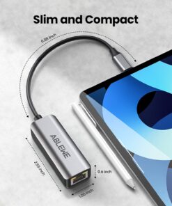 USB C to Ethernet Adapter, ABLEWE Type-C to RJ45 Gigabit Ethernet Adapter, Thunderbolt 3 to RJ45 LAN Network Adapter Compatible for MacBook Pro 2017 and More, MacBook Air, Dell XPS, iPad Pro (Grey) Grey 23 812AVZ0QnhL