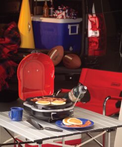 Coleman Fold N Go Propane Grill, Portable & Lightweight Grill with Push-Button Starter, Adjustable Burner, Built-In Handle, & 6,000 BTUs of Power for Camping, Tailgating, Grilling Red 35 812BnTm6oKL