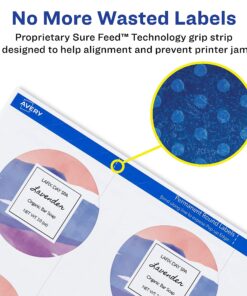 Avery Printable Round Labels with Sure Feed, 2" Diameter, Matte White, 300 Customizable Labels (22877), 8.5" x 11" 15 812D79417zS