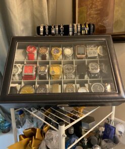 Watch Box Organizer Pillow Case 24 Slot Display Cases With Framed Glass Lid Elegant Contrast Stitching Sturdy and Secure Lock for Men Women Watch and Jewelry Large Holder Boxes 25 812GycT7XYL